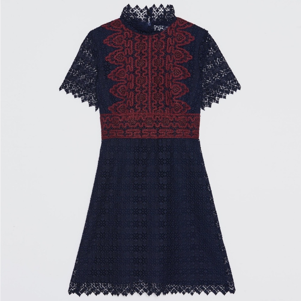 Sandro Paris Dark Red and Blue Lace Dress worn once-great condition